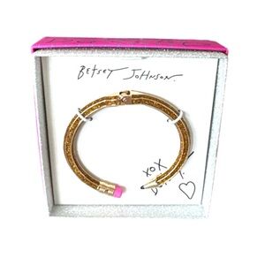 Betsey Johnson Pencil Hinged Bangle Cuff Bracelet Gold Pink